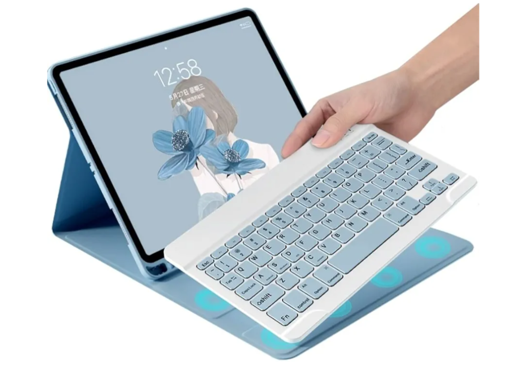 Keyboard Case for iPad A16 2025 (11th Generation,11"/ iPad 10th Generation 10.9" 2025 Case with Cute Color Detachable Bluetooth Keyboard Cover with Pencil Holder,Mist Blue