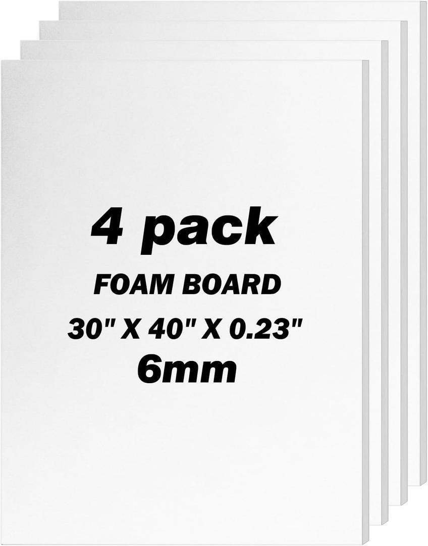 4 Pack Foam Board 30"x40", 0.23" White Poster Board, Acid-Free Double Sided Foam Core Board for Presentation Art, Display, Office, School Projects, Crafting, Sign Making