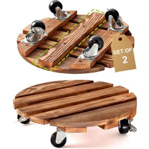 HOHY 2-Pack 12" Plant Caddy Plant Stand with Wheels Heavy Duty Wood Rolling Plant Stand with 2 360 Lockable Wheels,Indoor Outdoor Plant Roller for Large Planters, Flower Pot, Patio