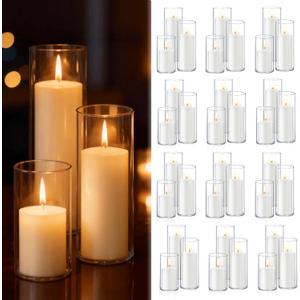 72 PCS White Pillar Candles with Glass Candle Holders Clear Hurricane Candle Holders Glass Cylinder Vases for Centerpieces Wedding Party, Event, Home Office (36 Candles+36 Candle Hoders)