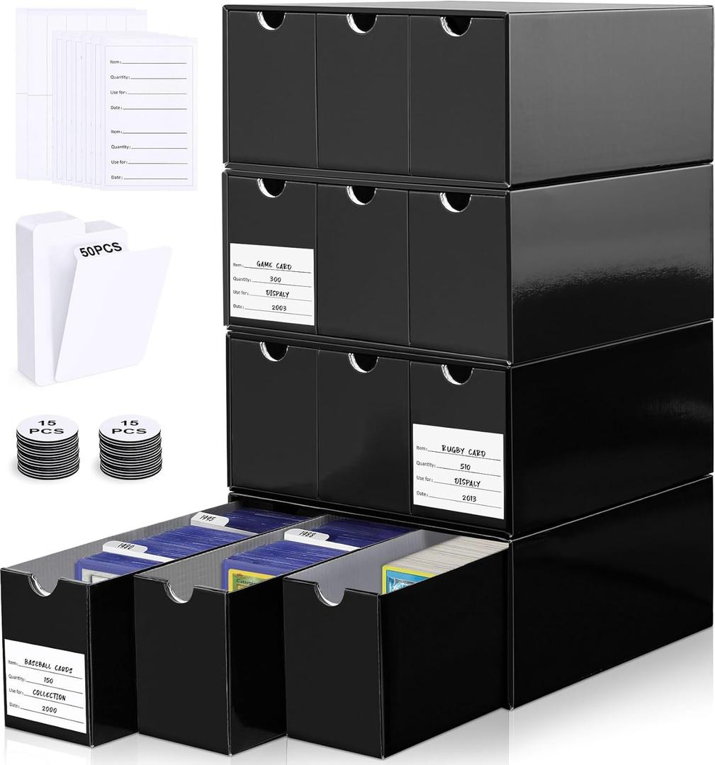 Trading Card Storage Box 12 Drawers Cardboard Organizer with Dividers for top loaders, TCG, MTG, Sport Cards Collection