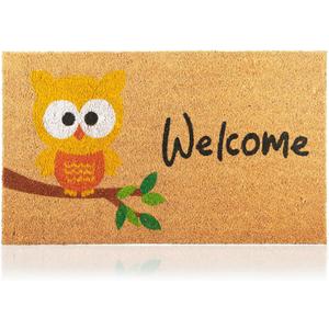 Owl - 17"x29" - Coir Door Mat with Heavy Duty Backing - Welcome Mats for Entryway, Porch - Anti-Slip PVC & Coconut Fiber Surface - Natural Home Accessories, Minimalist Original Design