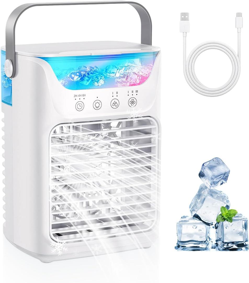 Portable Air Conditioners, 3 In 1 Personal Evaporative Air Cooler Humidifier, Mini Air Conditioner Fan with 3 Timer, 3 Speeds, 2 Cool Mist Modes, Desktop Cooling Fan For Room Camping Office Car
