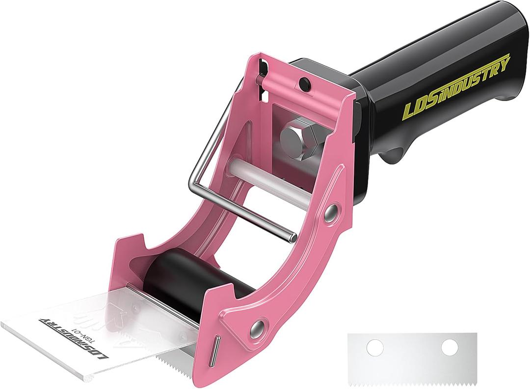 Rapid-Replace Packing Tape Dispenser Gun with Extra Blade, 2IN(50mm) Lightweight Ergonomic Industrial Handheld Heavy Duty Tape Cutter for Carton, Packaging and Box Sealing, Pink