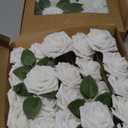 Ling's moment Artificial Flowers 50Pcs White Roses Decor w/Stems,3" DIY Foam Floral for Wedding Bouquet/Centerpieces, Outdoors Party Backdrop, Room/Table, and Garden/Pot Decorations