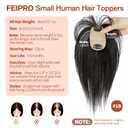 Short Hair Toppers for Women, Real Human Hair Toppers with Bangs, Clip in Human Topper for Thin hair, Thinning Crown Wiglets Hair Pieces Small Top Base 1.9"×3.5" 8 Inch,0.7oz,1B Natural Black