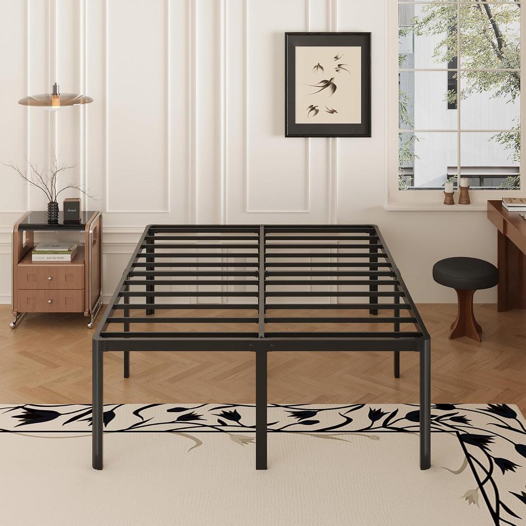 Yicensen 20 Inch Queen Bed Frame Rounded Corner Legs Platform Bed Frame Queen Size, Heavy Duty Easy Assembly, Noise Free, No Box Spring Needed, Black.