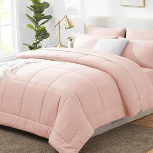 CozyLux Oversized King Comforter Sets Blush Pink, 7 Pieces Bed in a Bag, Ultra-Soft All Season Bedding Sets with Stitch Quilted Comforter, Flat Sheet, Fitted Sheet, Pillowcases