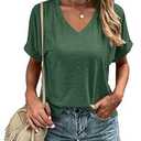 Liooil Women's Tshirts V Neck Short Sleeve Summer Tops Casual Basic Tee Shirts (Medium, Green)