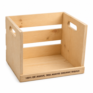 100% De Agave, Tres Agaves Organic Tequila, Wood Storage Crate, Size: 14" Tall x 11" Wide x 16" Long