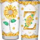 Initial Z Tumbler Mug, Monogrammed Sunflower Gift for Women, Personalized 20oz Cup for Wedding, Birthday, Graduation Party, Unique Initial Present for Her, Mom, Teacher