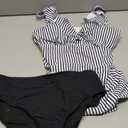 Womens Two Piece Swimsuits - Ruffle Flounce Tankini Tummy Control Bathing Suits V Neck Swimwear (Medium, Black&white Striped)
