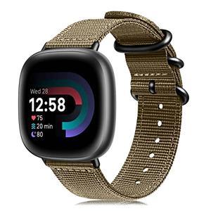 Fintie Band Compatible with Fitbit Versa 4 3 / Sense 2 1, Soft Woven Nylon Sport Replacement Strap Wrist Bands, Black (Desert Tan), Set of 3