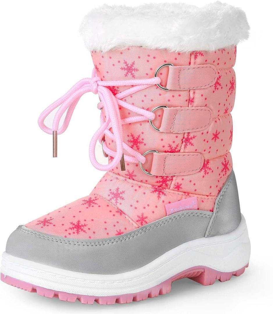 Apakowa Kids Girls Insulated Fur Winter Warm Snow Boots (Toddler/Little Kid) (Pink)