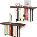 Floating Bookshelves for Wall, Rustic Wood Hanging Wall Bookshelf, Upside Down Book Shelf and Wall Mounted Bookshelves for Home Decor in Bedroom, Living Room, Carbonized, 2 Pack (16.5 in, Brown)