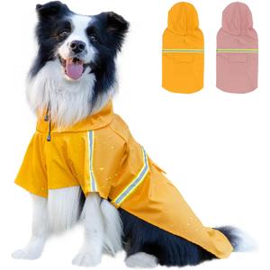 Dog Raincoat, Waterproof Windproof Dog Rain Jacket Adjustable, Rain Coat with Leash Hole, Reflective Strap Raincoat Poncho for Small Medium Large Dogs Outdoor (Reflection-Yellow, XL)
