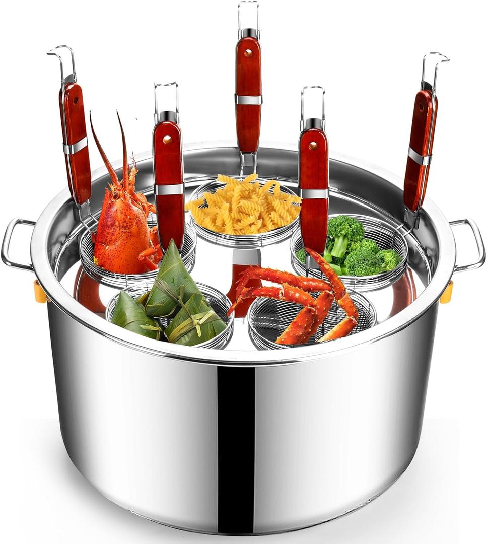 Pasta Cooker Insert Set Stainless Steel Pasta Pot With Strainer Basket Multipots Cooking Tool For Noodles Dumplings Pasta For Home Kitchen Restaurant,5 Holes