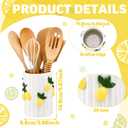 LemonRoad Lemon Kitchen Decor Ceramic Utensil Holder 3D Handmade Lemon Cooking Utensil Crock with Scalloped Edge Design Preppy Storage Caddy Organizer Vase Decor for Christmas Kitchen Countertop Gift