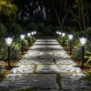 Solar Pathway Lights Outdoor 10 Pack Waterproof Solar Garden Lights Auto On/Off LED Solar Yard Lights 6000K Cool White Solar Stake Lights Outdoor Landscape Path Lights for Driveway Walkway