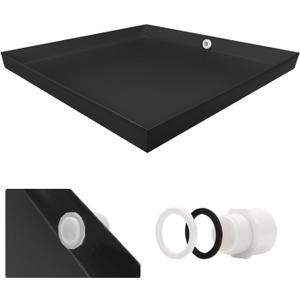 Heavy Duty Washing Machine Drain Pan 19 Guage Thick Stainless Steel 32X30X2-1/2in, Including 1" Drain Fittings (Matte Black)