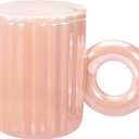Ceramic Coffee Mug Cute Creative Pearlescent Vertical Stripe Mug Design for Office and Home for Latte Tea Milk(Pink)
