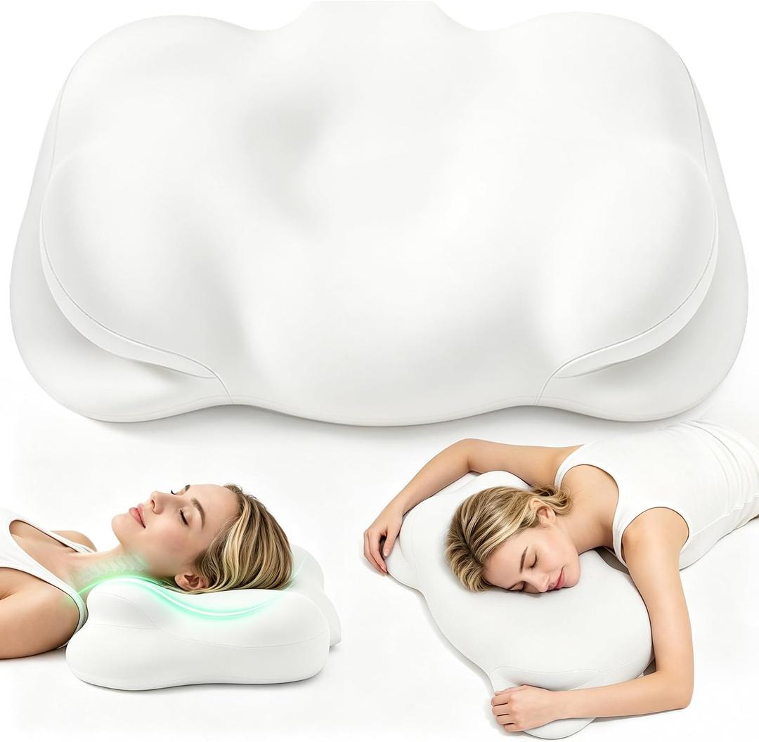 Cloud Support Pillow Sleep Support Pillow, Memory Ergonomic Pillows for Neck Pain Relief with Breathable Pillowcase, 3 Sleep Zones, 2 Types of Neck Support, Suitable for Back/Side/Stomach Sleeping, Medium
