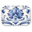 Serving Trays with Handles, 14.5 x 9.8 inch Rectangular Plastic Tray for Restaurant, Kitchen, Blue and White Pattern