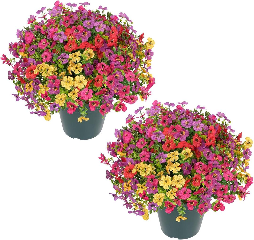 Velener Artificial Flowers for Outdoors- 20 Potted Plant Fake Silk Daisy Bush-UV Resistant Artificial Outdoor Plant for Front Porch, Garden, Yard, Patio Decor(Mixed Colors)