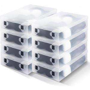 Sintuff 8 Pack Large Boot Storage Boxes with Lids for Tall Boots 20.5" x 11.8" x 4.5" Stackable Clear Plastic Shoe Organizer Container Space-saving Shoe Storage Box for Sneakers and High Heels