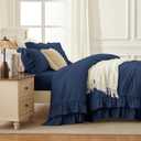 Andency Navy Blue Queen Comforter Set (90x90Inch), 3 Pieces Lightweight Fluffy Ruffle Bedding Comforter Sets for Queen Bed, Farmhouse Shabby Chic Soft Polyester All Season Bed Set