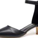 VenusCelia Women's Easy Going Strap Pump Kitten Heel Shoe (Size 8.5, Black)