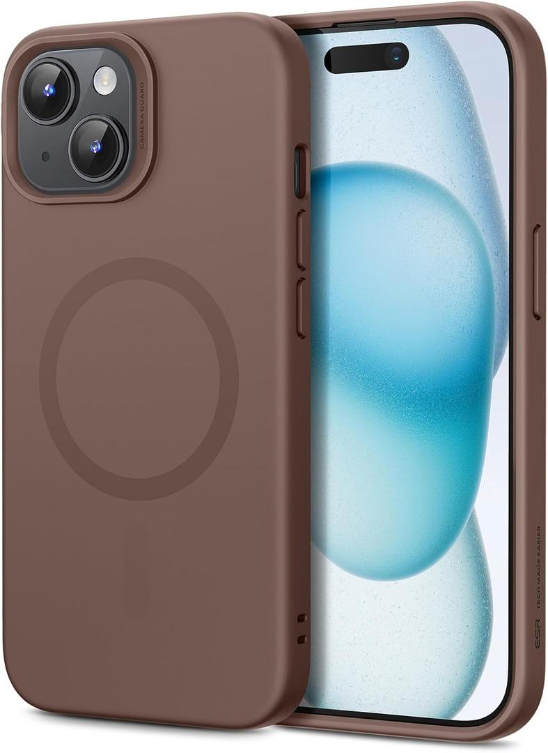 ESR for iPhone 15 Case with MagSafe, Supports Magnetic Charging, Slim Liquid Silicone Case, Shock Absorbing, Screen and Camera Protection, Cloud Series, Brown