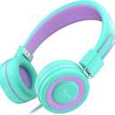 ELECDER i37 Kids Headphones Children Girls Boys Teens Foldable Adjustable On Ear Headphones 3.5mm Jack Compatible Cellphones Computer MP3/4 Kindle School Tablet Green/Purple