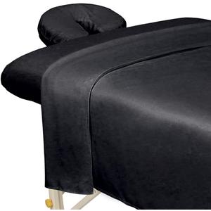 ForPro Professional Collection Premium Microfiber 3-Piece Massage Sheet Set, Black, Ultra-Light, Stain, and Wrinkle-Resistant Includes Massage Flat and Fitted Sheet and Massage Face Rest Cover