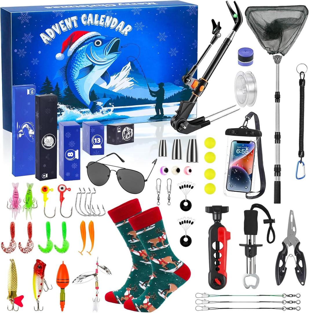 Fishing Advent Calendar 2025 for Adults,48pcs Advent Calendar for Boys,Mens Fishing Lure Advents Calendars Christmas,Countdown Gift for Adult Men Teen Boys Fish Lovers (Multi)