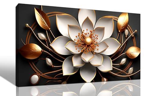 Large Artwork Canvas Wall Art for Living Room Bedroom Modern White Flower Theme Picture Wall Art with Frame Canvas Decorative Artwork Hangable Decor Painting Size 20x40 (20W" x 40L", Black, White and Gold)