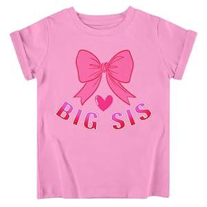 Funnycokid Big Sister Shirts for Girls 4T 3T T-Shirt Pink Size 4 Pregnancy Announcement Toddler Promoted to Short Sleeve Bow Print