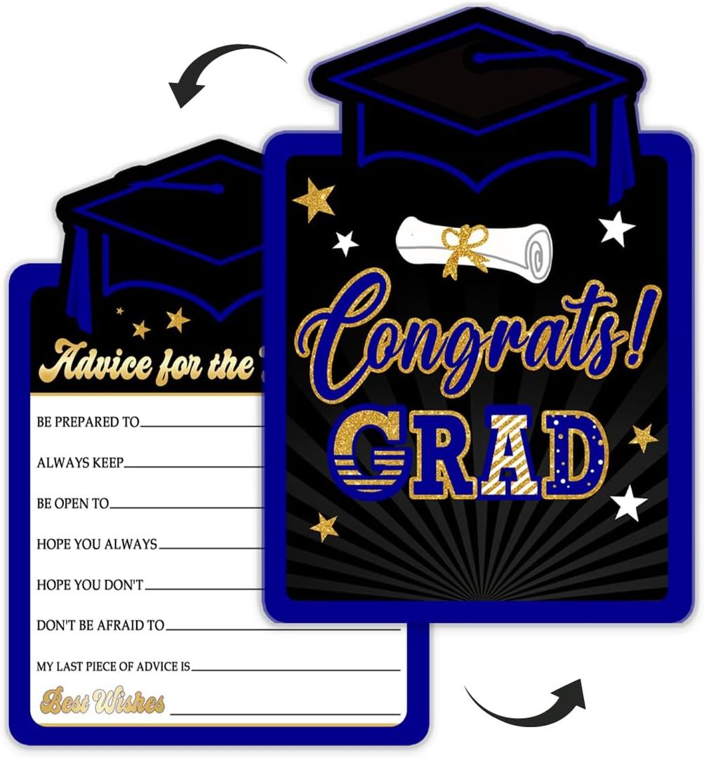 Advice Cards for Graduate, Graduation Decorations, Blue Advice Card for Class of 2026 Graduation Party, Favor Cards for High/College/Senior School, Party Decoration And Supplies, 20 Cards + Envelopes