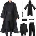 Halloween Knight Costume Men Tunic Hooded Robe Full Set with Lightsaber Halloween Cosplay Outfits (Large, Black)
