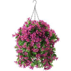 INQCMY Artificial Hanging Flowers in Basket for Spring Summer Outdoor Porch Decoration,UV Resistant Fake Silk Violet in Planter Realistic for Outside Home Patio Balcony Garden Yard Decor