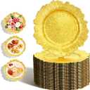Gold Charger Plates Bulk 100Pcs, 13 Inch Gold Reef Charger Plates for Dinner Plates, Reinforced PP Plastic Reusable Dinner Chargers for Wedding, Christmas, Thanksgiving, Party, Caterers, Banquets