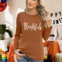 Thanksgiving Shirts for Women: Thankful Letter Printed Long Sleeve Shirt Thankful Greatful Blessed Shirts Fall Pumpkin Tops (XL)