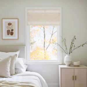 NICETOWN Natural Farmhouese Linen No Drill Roman Shades for Windows, French Front Door Curtain Solid Cordless Blinds for Farmhouse Door Window Covering with Light Filgtering, W26 x L40, 1Pc