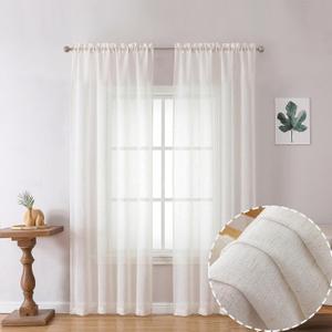 OWENIE Natural Linen Blend Sheer Curtains 72 inches Long 2 Panels Set for Bedroom, Light Filtering Farmhoues Door Curtain for Living Room Drapes, Each 40 W x 72 L