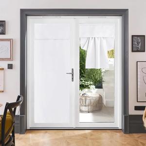 RYB HOME French Door Curtains Privacy - Self Adhesive Length Adjustable Glass Window Curtains for Tricia Door Patio Sliding Glass Door Kitchen Door, W 34 x L 80 inch, Pure White, 1 Panel