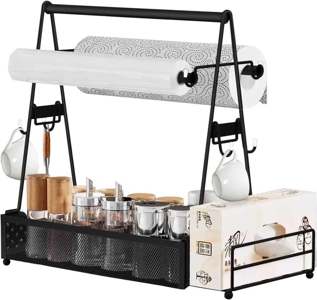 Grill Caddy, BBQ Caddy with Paper Towel Holder, with 4 Hanging Hooks, for Party Picnic and Camping, BBQ Accessories for Kitchen