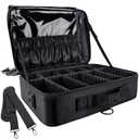 gzcz Large Capacity Travel Makeup Train Case,Professional Cosmetic Bags for Women,Portable Makeup Brush Bag Organizer Storage with Adjustable Dividers and Shoulder Strap (Black)