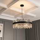 Modern Crystal Chandelier 23.6" Luxury Round 2-Tiers Raindrop Chandeliers Black Oval Chandelier Light Fixture for Dining Living Room Entryway
