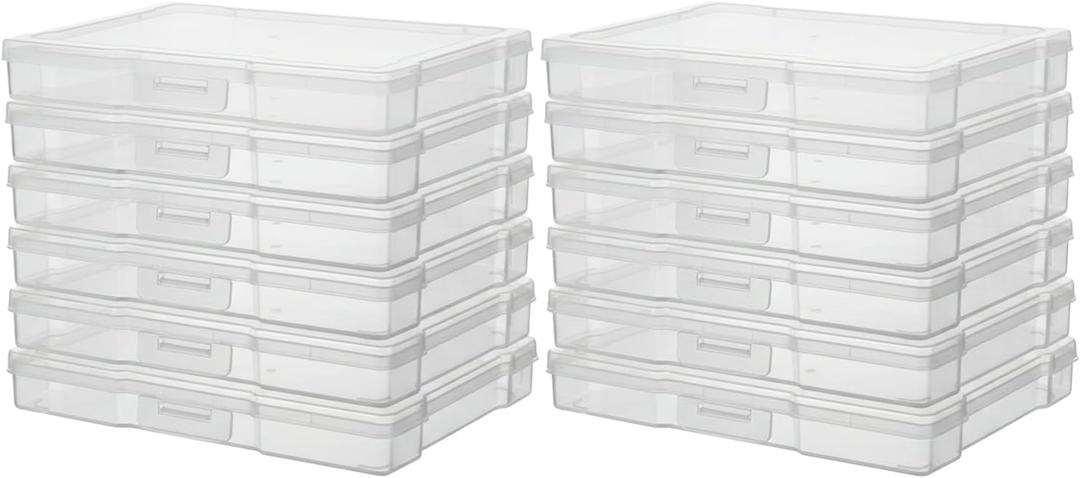 novelinks 12 Pack 5"x7" Clear Photo Storage Boxes  Plastic Picture Organizer Cases with Lids  Photo Keeper Containers for 5x7 Prints, Cards, and Craft Supplies