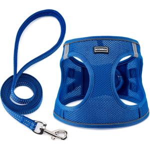 BOOMIBOO Dog Harness with Leash Set, No Pull Adjustable Reflective Step-in Puppy Pet Vest Harnesses for Small Medium Large Dogs and Cats,Blue S